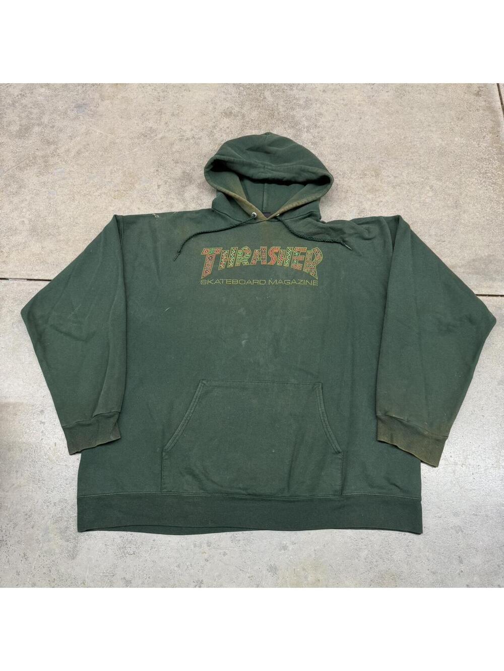 vintage thrasher skateboard magazine green spell out hoodie size xl